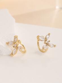 1pair Fashionable Butterfly Design Copper Ear Cuff With Artificial , No Pierced - Yellow Gold - View 2