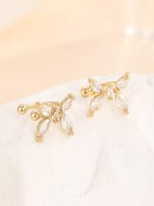 1pair Fashionable Butterfly Design Copper Ear Cuff With Artificial , No Pierced - Yellow Gold - View 3