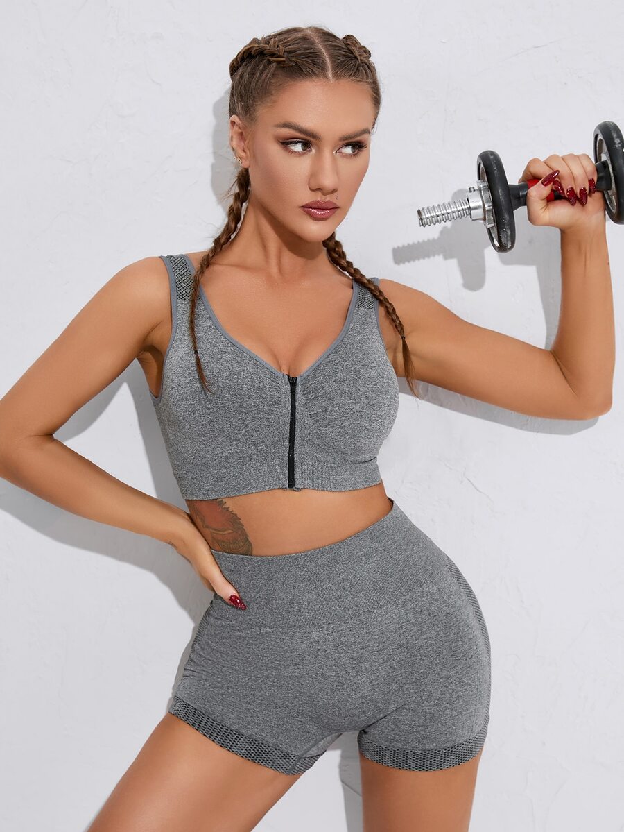 Yoga Basic 2pcs Seamless High Stretch Yoga Set Gym Set Zip Up Sports