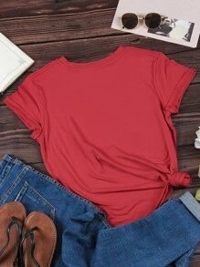 SHEIN LUNE 標語圖案T恤 - 紅色 - 查看 2