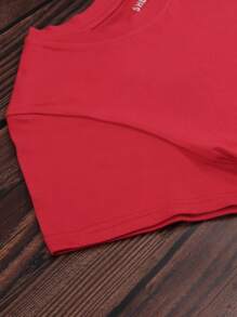 SHEIN LUNE 標語圖案T恤 - 紅色 - 查看 3