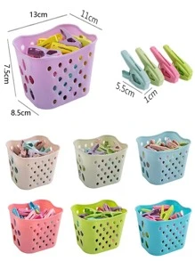 30pcs Random Color Clothespin & 1pc Storage Basket - Multicolor - View 2