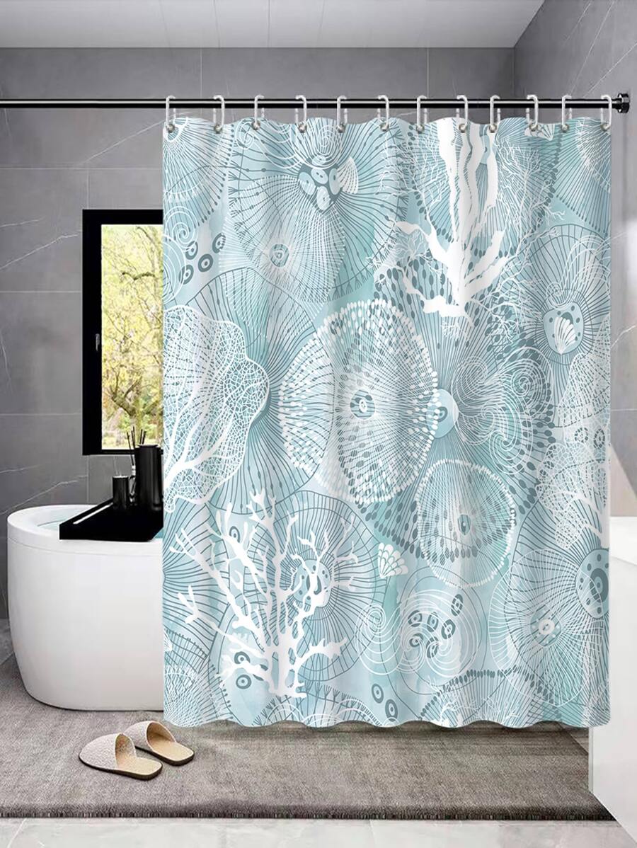 Coral Pattern Shower Curtain - Multicolor - View 1