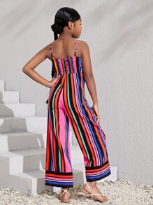 SHEIN Girls Striped Print Cami Jumpsuit - Multicolor - View 2