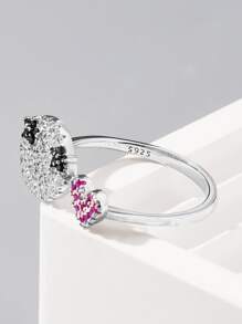 Cubic Zirconia Decor Silver Cuff Wedding Band - Silver - View 3