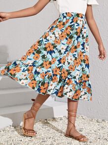 SHEIN Váy Gái Viên lá sen Hoa Tất cả trên in Boho - Nhiều màu - Xem 1