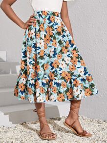 SHEIN Váy Gái Viên lá sen Hoa Tất cả trên in Boho - Nhiều màu - Xem 4