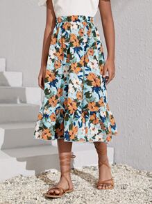 SHEIN Váy Gái Viên lá sen Hoa Tất cả trên in Boho - Nhiều màu - Xem 5