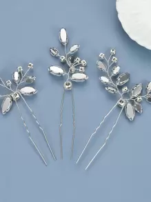 3pcs Rhinestone Decor Bridal Hair Pin Boho Bridal Headpiece Valentine's Day Accessories - Silver - View 2
