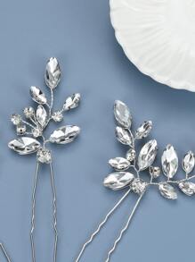 3pcs Rhinestone Decor Bridal Hair Pin Boho Bridal Headpiece Valentine's Day Accessories - Silver - View 3