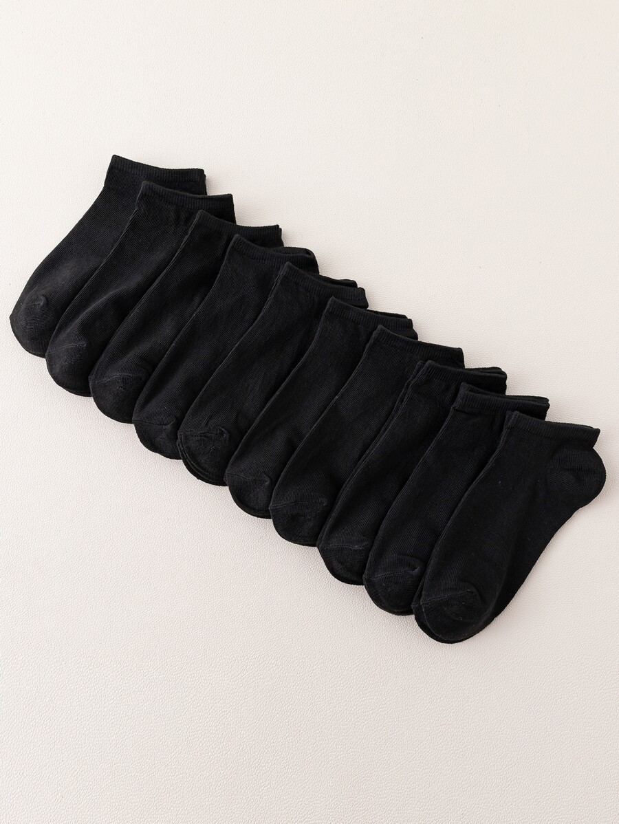 10pairs Men Solid Ankle Socks - Black - View 1