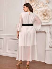 Modelyn Plus Striped Print Asymmetrical Hem Dress - White - View 2