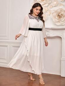 Modelyn Plus Striped Print Asymmetrical Hem Dress - White - View 4