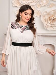 Modelyn Plus Striped Print Asymmetrical Hem Dress - White - View 5