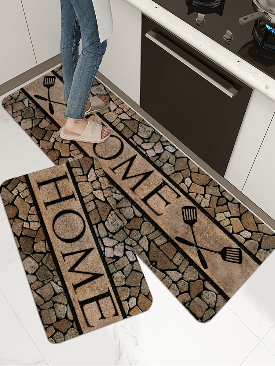 1 tấm thảm nhà bếp đồ họa bằng đá & chữ cái - Nhiều màu - Xem 1