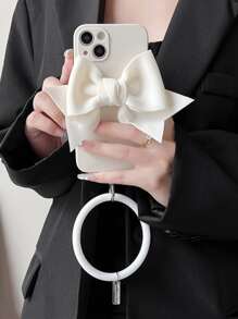 Bow Decor Phone Case With Ring Pendant - Multicolor - View 1