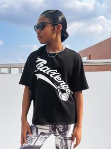 SHEIN Bộ hai mảnh Gái Lá thư Đồ họa Giải trí - Đen và trắng - Xem 4