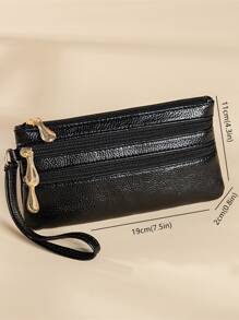 Litchi Pattern Long Clutch Multilayer Wallet Women Purse Wristlet Wallet - Black - View 3