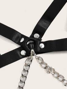 ROMWE Grunge Punk Set de lencería con diseño de cadena arnés - Negro - Ver 3