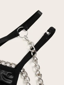 ROMWE Grunge Punk Set de lencería con diseño de cadena arnés - Negro - Ver 4