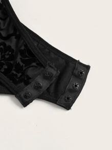 ROMWE Goth Floral Print Flounce Sleeve Teddy Bodysuit - Black - View 6