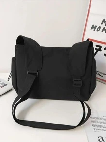 抽繩細節大容量斜挎包帶袋飾書包適合畢業生、青少年女孩、新生、大二、初中和高中學生、大學和高中，非常適合戶外、旅行和返校 - 黑色 - 查看 2