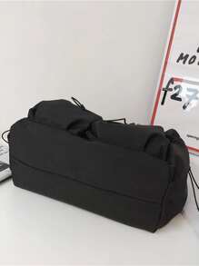 抽繩細節大容量斜挎包帶袋飾書包適合畢業生、青少年女孩、新生、大二、初中和高中學生、大學和高中，非常適合戶外、旅行和返校 - 黑色 - 查看 3