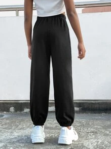 SHEIN Girls Letter Graphic Joggers - Black - View 2