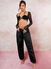 SHEIN BAE Top crop con diseño de diamante de imitación con cordón trasero - Negro - Ver 5