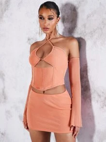 SHEIN BAE Crisscross Tie Backless Crop Top & Bodycon Skirt
