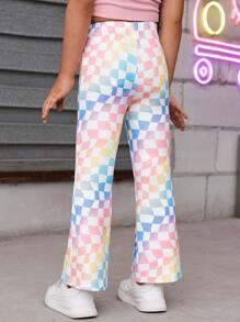 SHEIN Toddler Girls Checker Print Flare Leg Trousers - Multicolor - View 2