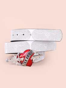 Street Retro Steampunk Heart Buckle Belt For Jeans Pants Halloween - White - View 2
