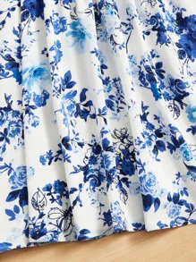 SHEIN VCAY Đầm Plus Size Hoa Tất cả trên in Boho - Xanh và trắng - Xem 4