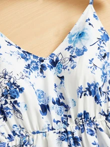 SHEIN VCAY Đầm Plus Size Hoa Tất cả trên in Boho - Xanh và trắng - Xem 3