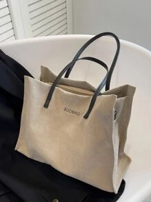 字母圖案單肩托特包 - 卡其色 - 查看 4