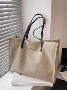 字母圖案單肩托特包 - 卡其色 - 查看 5