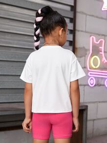 SHEIN 小女童卡通圖案落肩T恤 - 白色 - 查看 2