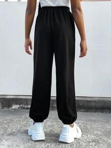 Chicas Pantalones deportivos reflectante con estampado de mariposa - Negro - Ver 2