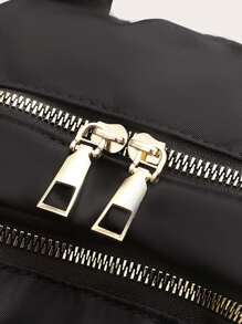 Quilted Design Functional Backpack Quilted Detail Zipper Backpack, Women's Solid Color Bookbag, Casual School Bag For Student - Black - View 7