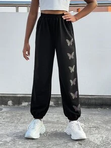 Chicas Pantalones deportivos reflectante con estampado de mariposa - Negro - Ver 4