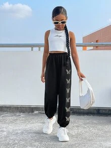 Chicas Pantalones deportivos reflectante con estampado de mariposa - Negro - Ver 6