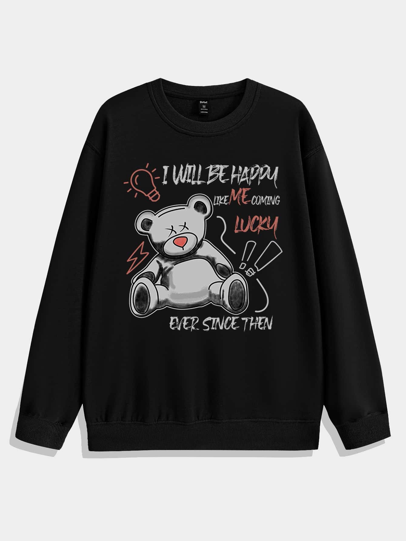 Hombres Sudadera con estampado de oso y slogan - Negro - Ver 1