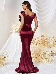 MUXXN Knot Front Floor Length Satin Formal Dress