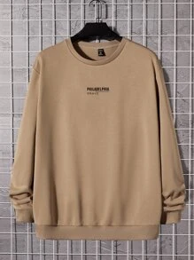 Manfinity Hombres Sudadera con estampado de letra - Camel - Ver 1