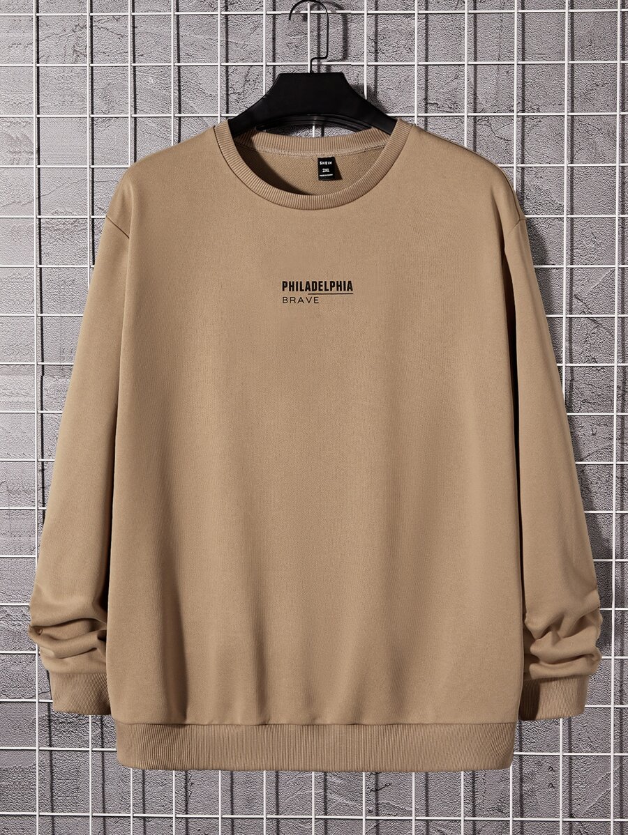 Manfinity Hombres Sudadera con estampado de letra - Camel - Ver 1