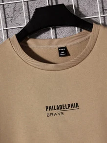 Manfinity Hombres Sudadera con estampado de letra - Camel - Ver 4