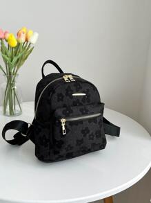 Fashion Printed Ladies Casual Floral Backpack, New Arrivals Leisure Women Backpack, Fringe Decoration Classic BackpackSchool Bag,Lightweight,Portable,Business Casual, Suitable For Teen Girls Women College Students, Perfect For Back To School,College,Middle School, High School,Work , Business, Commute,Stadium, Sports,Shopping,Holiday, School Supplies, School Backpack, Backpack For School, Back To School Backpack, School Bookbag, Big Backpack, Backpack School, Back To School Bags, Large Capacity, Cute, Teacher, White-Collar Workers, First Day Of School - Black - View 3