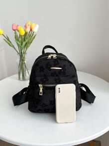 Fashion Printed Ladies Casual Floral Backpack, New Arrivals Leisure Women Backpack, Fringe Decoration Classic BackpackSchool Bag,Lightweight,Portable,Business Casual, Suitable For Teen Girls Women College Students, Perfect For Back To School,College,Middle School, High School,Work , Business, Commute,Stadium, Sports,Shopping,Holiday, School Supplies, School Backpack, Backpack For School, Back To School Backpack, School Bookbag, Big Backpack, Backpack School, Back To School Bags, Large Capacity, Cute, Teacher, White-Collar Workers, First Day Of School - Black - View 4