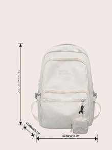 Letter Embroidery Functional Backpack With Coin Purse - White - View 3