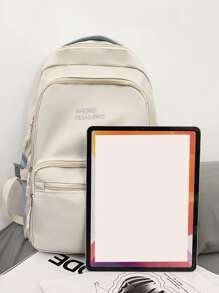 Letter Embroidery Functional Backpack With Coin Purse - White - View 4